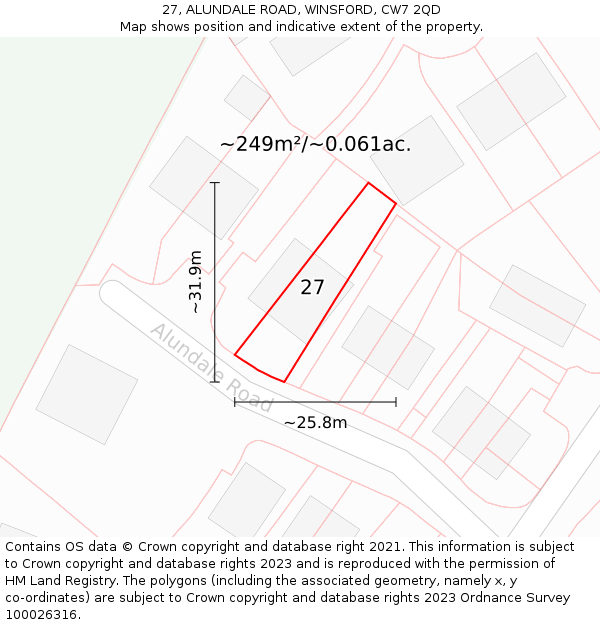 27, ALUNDALE ROAD, WINSFORD, CW7 2QD: Plot and title map