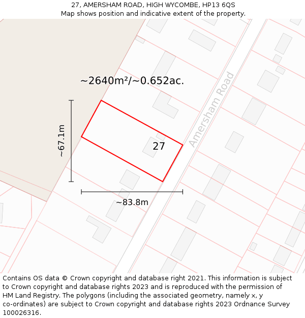 27, AMERSHAM ROAD, HIGH WYCOMBE, HP13 6QS: Plot and title map