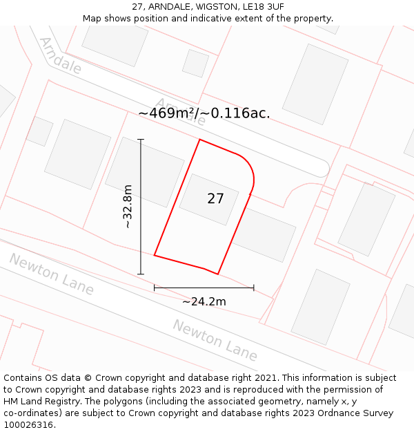 27, ARNDALE, WIGSTON, LE18 3UF: Plot and title map