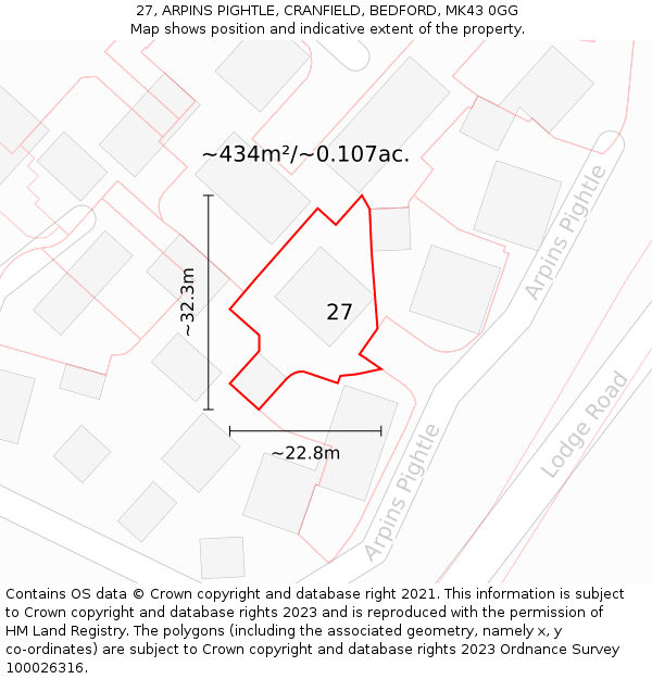 27, ARPINS PIGHTLE, CRANFIELD, BEDFORD, MK43 0GG: Plot and title map