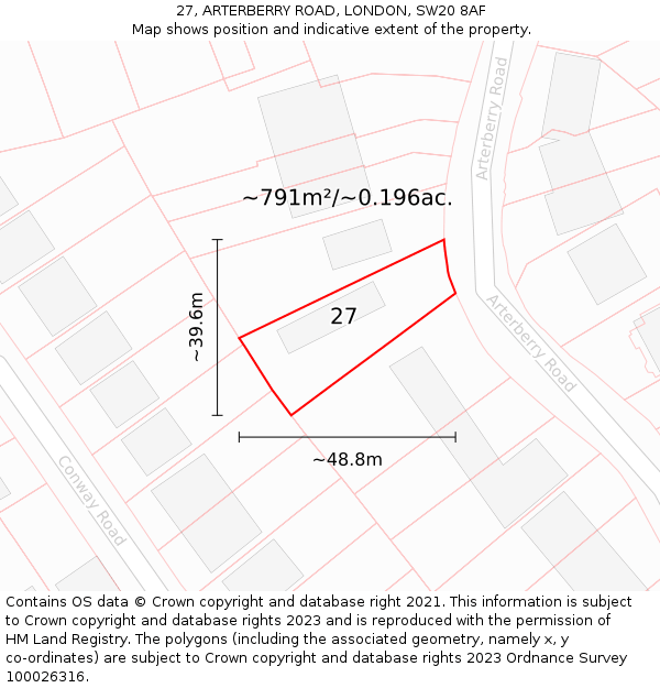 27, ARTERBERRY ROAD, LONDON, SW20 8AF: Plot and title map