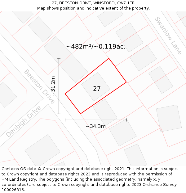 27, BEESTON DRIVE, WINSFORD, CW7 1ER: Plot and title map