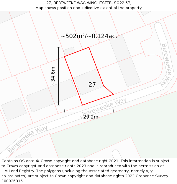 27, BEREWEEKE WAY, WINCHESTER, SO22 6BJ: Plot and title map