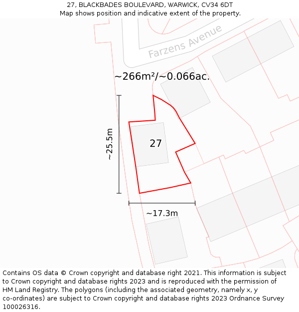 27, BLACKBADES BOULEVARD, WARWICK, CV34 6DT: Plot and title map