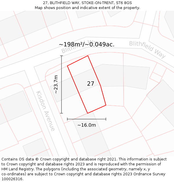 27, BLITHFIELD WAY, STOKE-ON-TRENT, ST6 8GS: Plot and title map