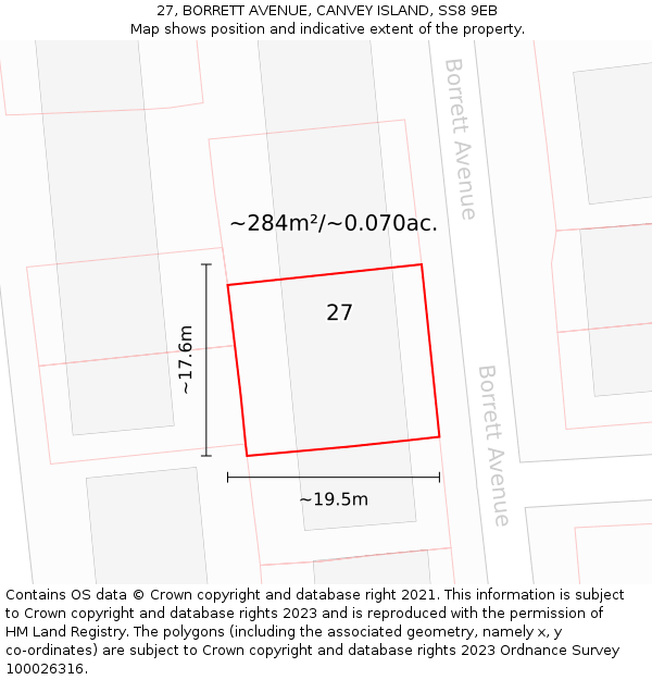 27, BORRETT AVENUE, CANVEY ISLAND, SS8 9EB: Plot and title map