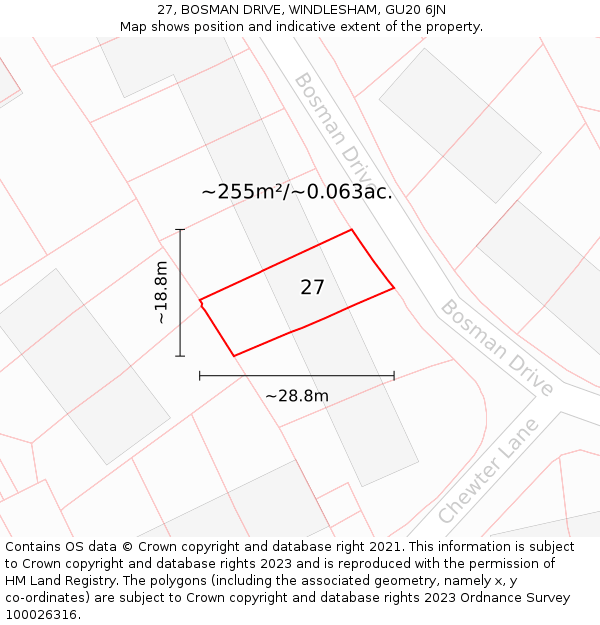 27, BOSMAN DRIVE, WINDLESHAM, GU20 6JN: Plot and title map