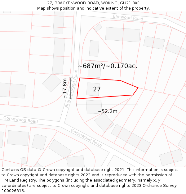 27, BRACKENWOOD ROAD, WOKING, GU21 8XF: Plot and title map