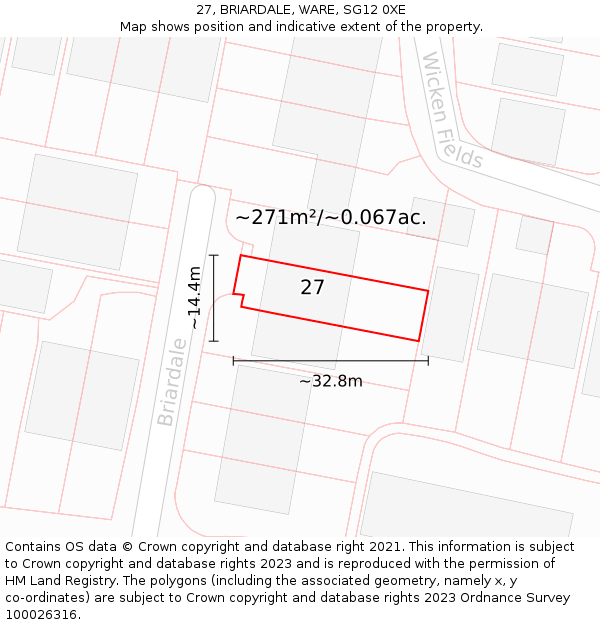 27, BRIARDALE, WARE, SG12 0XE: Plot and title map