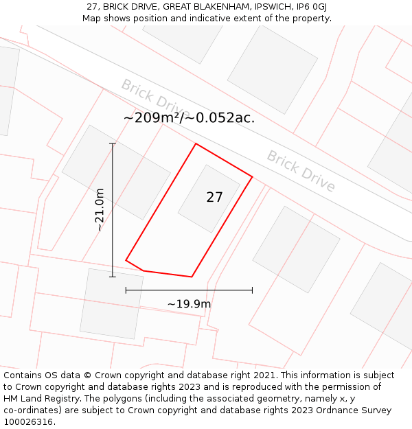 27, BRICK DRIVE, GREAT BLAKENHAM, IPSWICH, IP6 0GJ: Plot and title map