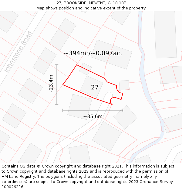 27, BROOKSIDE, NEWENT, GL18 1RB: Plot and title map