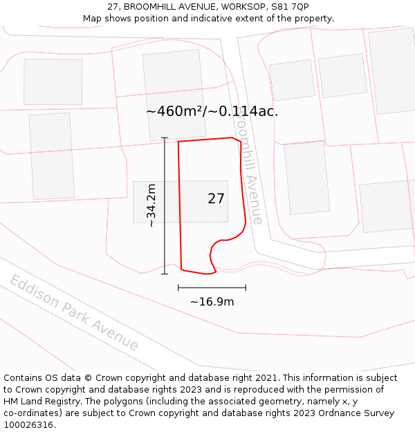 27, BROOMHILL AVENUE, WORKSOP, S81 7QP: Plot and title map