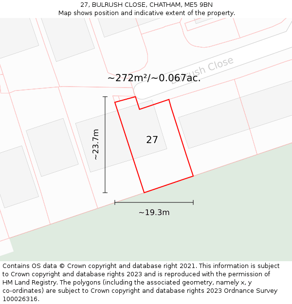 27, BULRUSH CLOSE, CHATHAM, ME5 9BN: Plot and title map