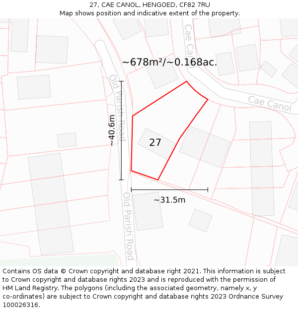 27, CAE CANOL, HENGOED, CF82 7RU: Plot and title map