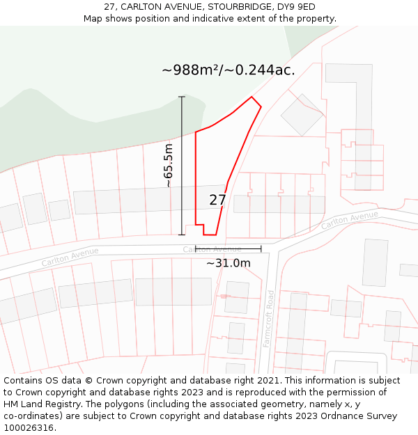 27, CARLTON AVENUE, STOURBRIDGE, DY9 9ED: Plot and title map