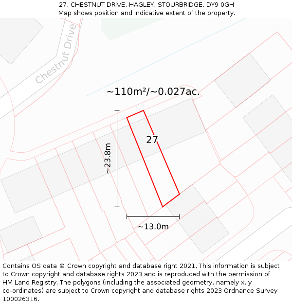 27, CHESTNUT DRIVE, HAGLEY, STOURBRIDGE, DY9 0GH: Plot and title map