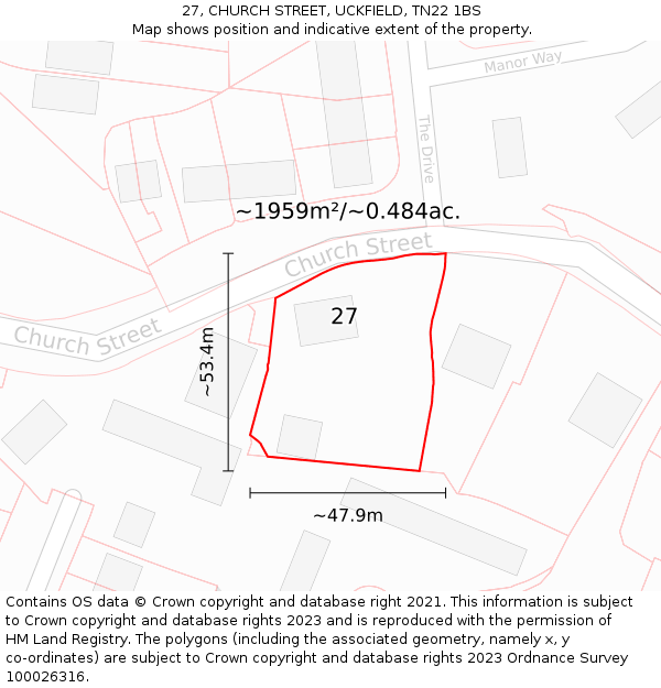 27, CHURCH STREET, UCKFIELD, TN22 1BS: Plot and title map