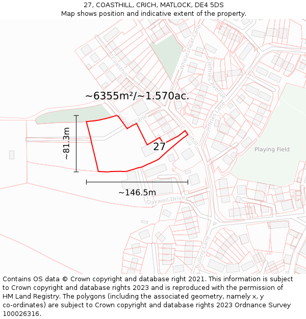 27, COASTHILL, CRICH, MATLOCK, DE4 5DS: Plot and title map