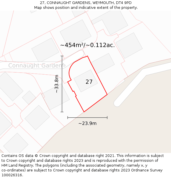 27, CONNAUGHT GARDENS, WEYMOUTH, DT4 9PD: Plot and title map