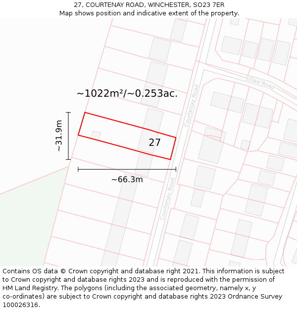 27, COURTENAY ROAD, WINCHESTER, SO23 7ER: Plot and title map