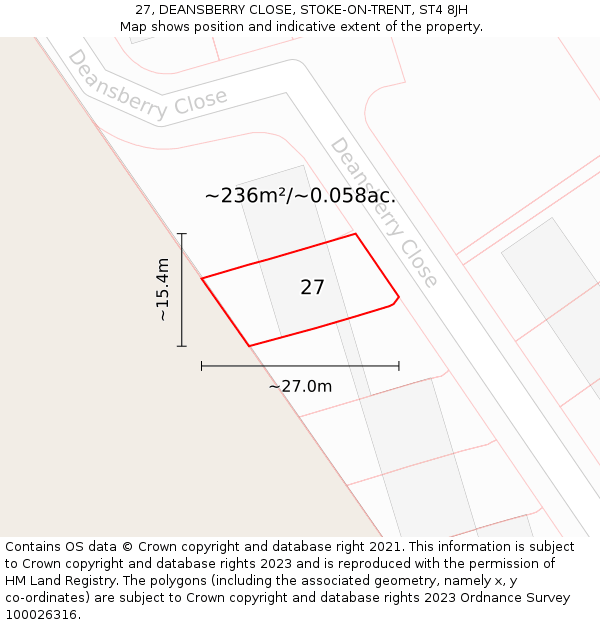 27, DEANSBERRY CLOSE, STOKE-ON-TRENT, ST4 8JH: Plot and title map