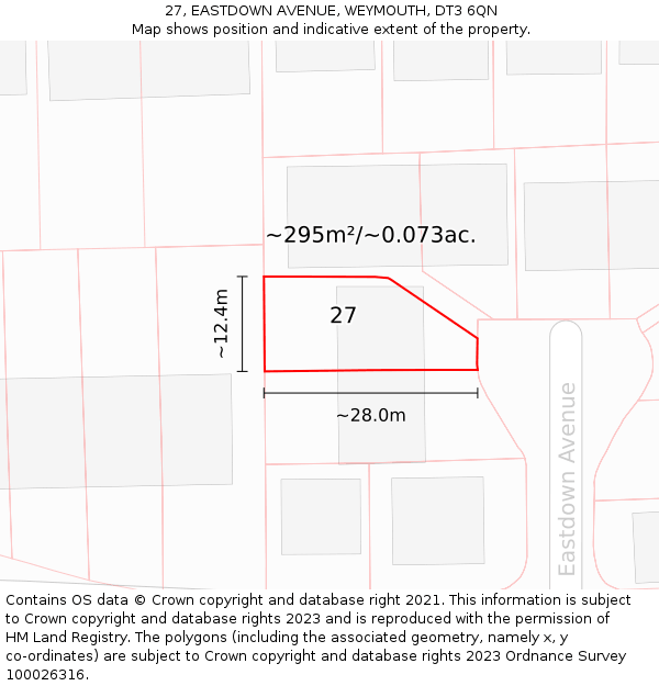 27, EASTDOWN AVENUE, WEYMOUTH, DT3 6QN: Plot and title map