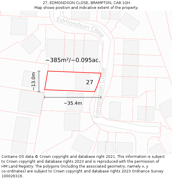 27, EDMONDSON CLOSE, BRAMPTON, CA8 1GH: Plot and title map