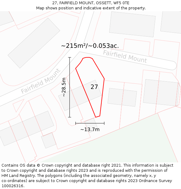 27, FAIRFIELD MOUNT, OSSETT, WF5 0TE: Plot and title map