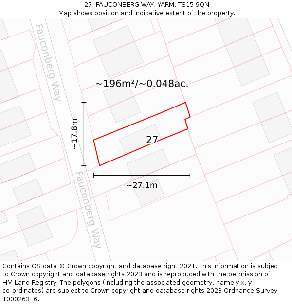 27, FAUCONBERG WAY, YARM, TS15 9QN: Plot and title map