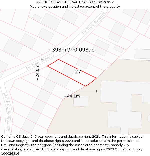 27, FIR TREE AVENUE, WALLINGFORD, OX10 0NZ: Plot and title map