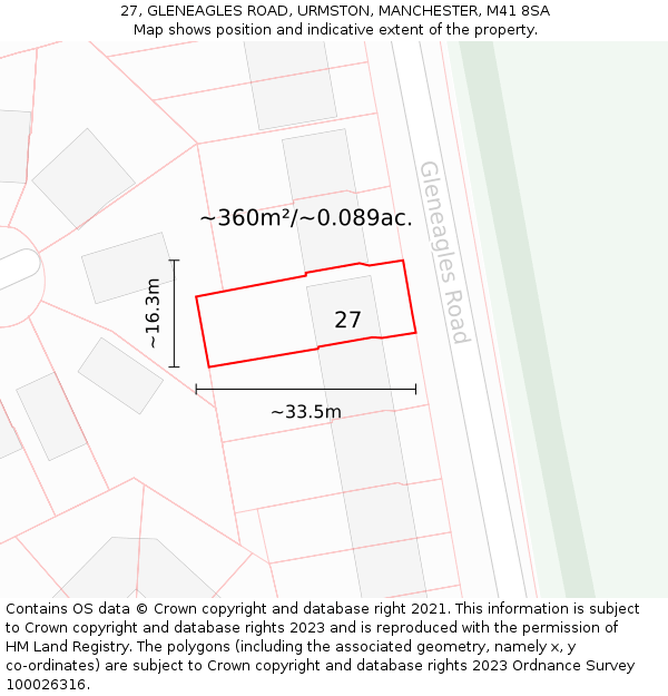 27, GLENEAGLES ROAD, URMSTON, MANCHESTER, M41 8SA: Plot and title map