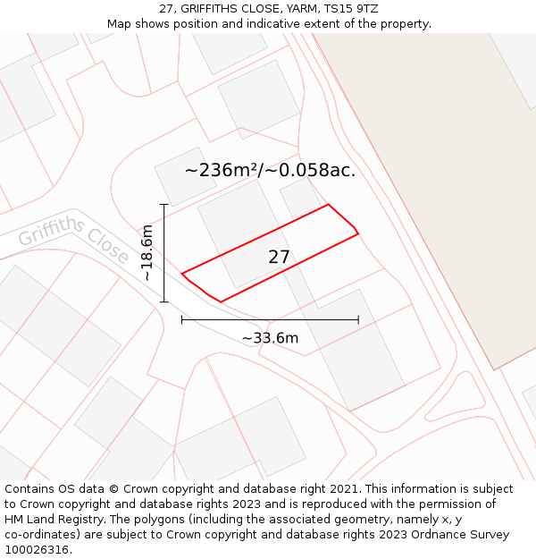 27, GRIFFITHS CLOSE, YARM, TS15 9TZ: Plot and title map