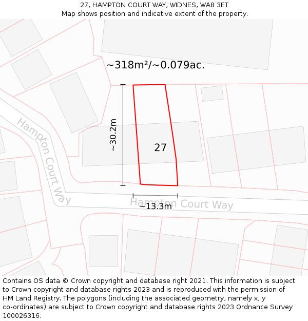 27, HAMPTON COURT WAY, WIDNES, WA8 3ET: Plot and title map