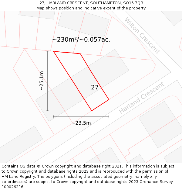 27, HARLAND CRESCENT, SOUTHAMPTON, SO15 7QB: Plot and title map