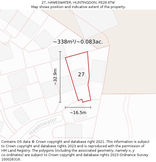 27, HAWESWATER, HUNTINGDON, PE29 6TW: Plot and title map