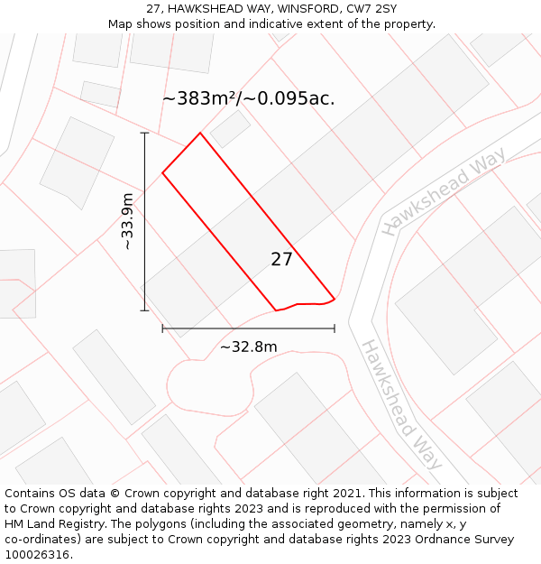 27, HAWKSHEAD WAY, WINSFORD, CW7 2SY: Plot and title map