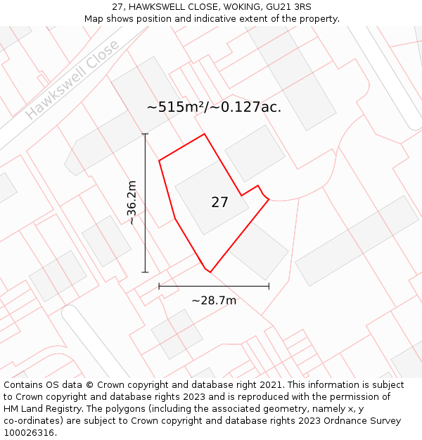 27, HAWKSWELL CLOSE, WOKING, GU21 3RS: Plot and title map