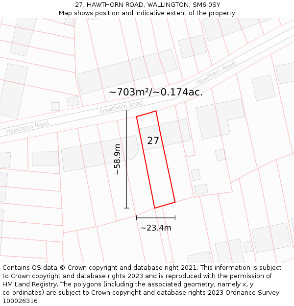 27, HAWTHORN ROAD, WALLINGTON, SM6 0SY: Plot and title map