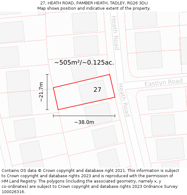 27, HEATH ROAD, PAMBER HEATH, TADLEY, RG26 3DU: Plot and title map