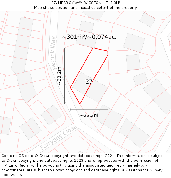 27, HERRICK WAY, WIGSTON, LE18 3LR: Plot and title map