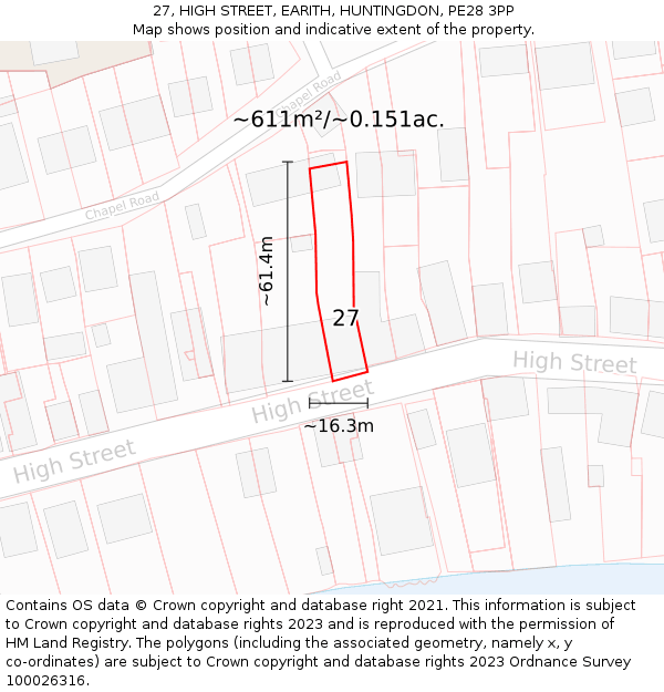 27, HIGH STREET, EARITH, HUNTINGDON, PE28 3PP: Plot and title map