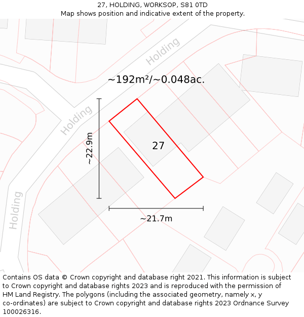 27, HOLDING, WORKSOP, S81 0TD: Plot and title map