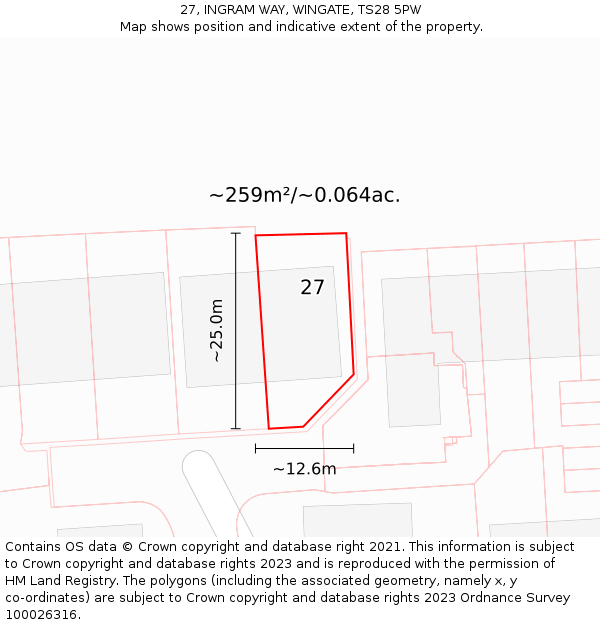 27, INGRAM WAY, WINGATE, TS28 5PW: Plot and title map