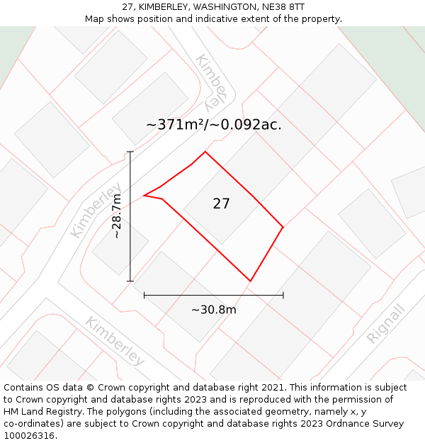 27, KIMBERLEY, WASHINGTON, NE38 8TT: Plot and title map