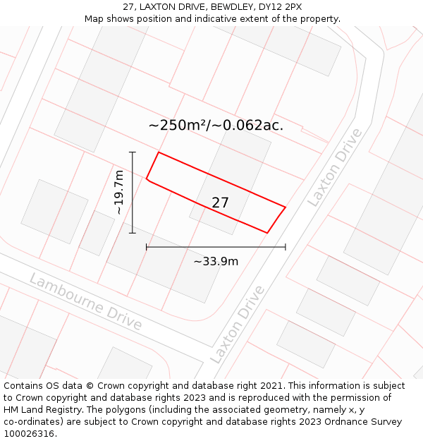 27, LAXTON DRIVE, BEWDLEY, DY12 2PX: Plot and title map