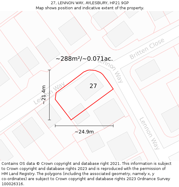 27, LENNON WAY, AYLESBURY, HP21 9GP: Plot and title map