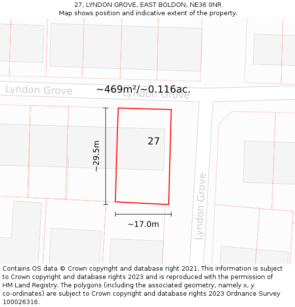 27, LYNDON GROVE, EAST BOLDON, NE36 0NR: Plot and title map