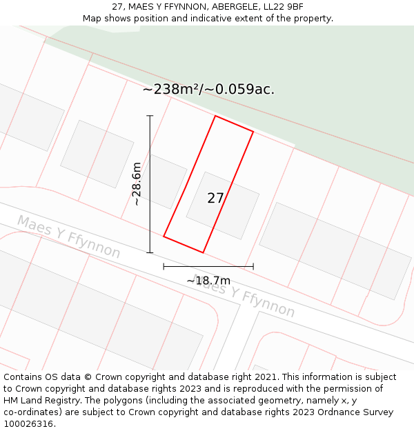 27, MAES Y FFYNNON, ABERGELE, LL22 9BF: Plot and title map