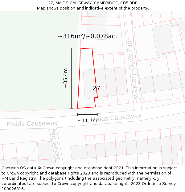 27, MAIDS CAUSEWAY, CAMBRIDGE, CB5 8DE: Plot and title map