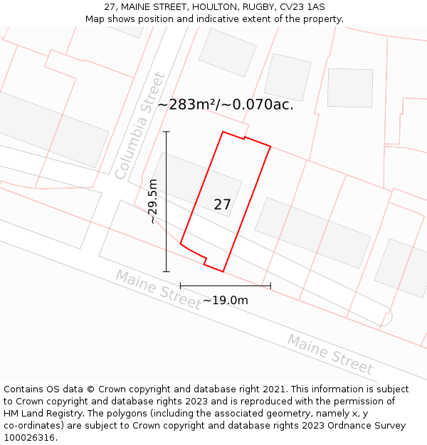 27, MAINE STREET, HOULTON, RUGBY, CV23 1AS: Plot and title map